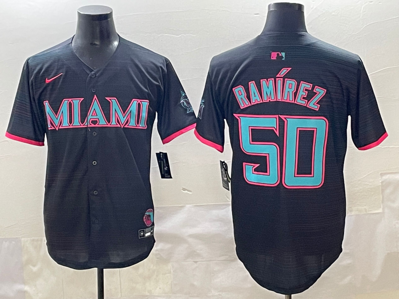 Men 2025 Miami Marlins #50 Ramirez black Nike MLB jersey style 2->new york yankees->MLB Jersey